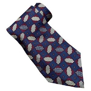 Oscar‎ de la Renta Couture Men's Vintage Designer Necktie - Geometric Blue & Red